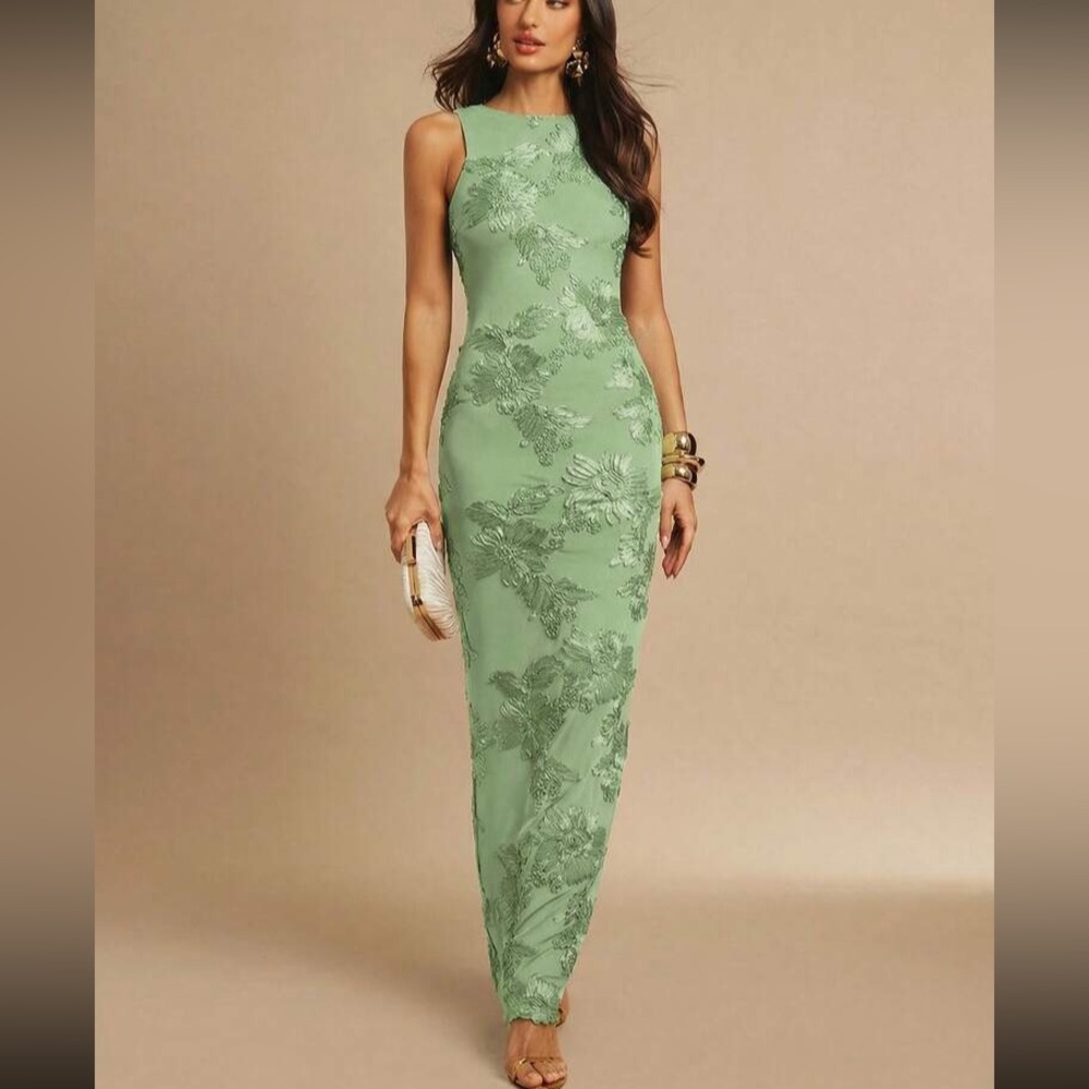 Mint  Green Floral Sheath Dress - Picture 2 of 8